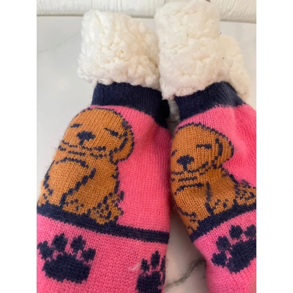 Simply Southern Cozy Dog‎ Paw Print Slipper Socks Pink Sherpa Lined Non Slip